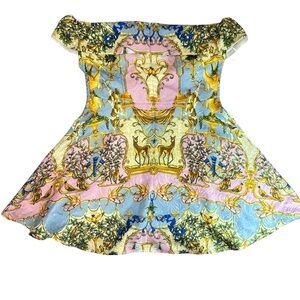 Comino Couture London Deer In The Woodland Pastel Bardot Skater Dress Size 12